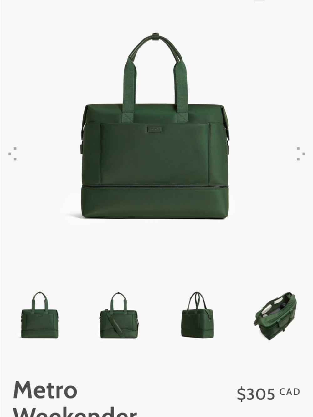 Metro Weekender Bag - Forest Green Travel Tote
